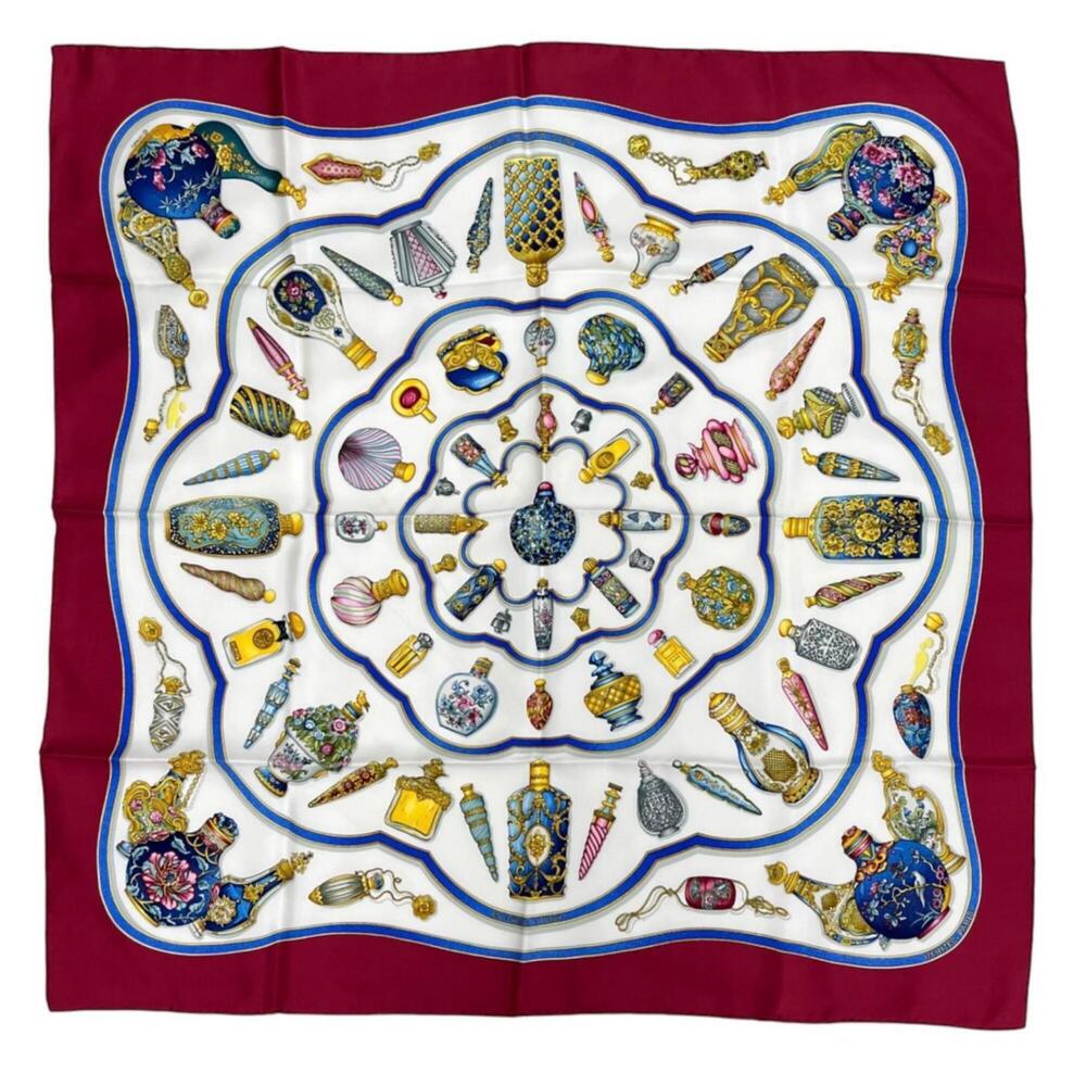 HERMES Qu'importe le flacon Perfume Bottle Carre 90 Scarf/Muffler Silk White ...